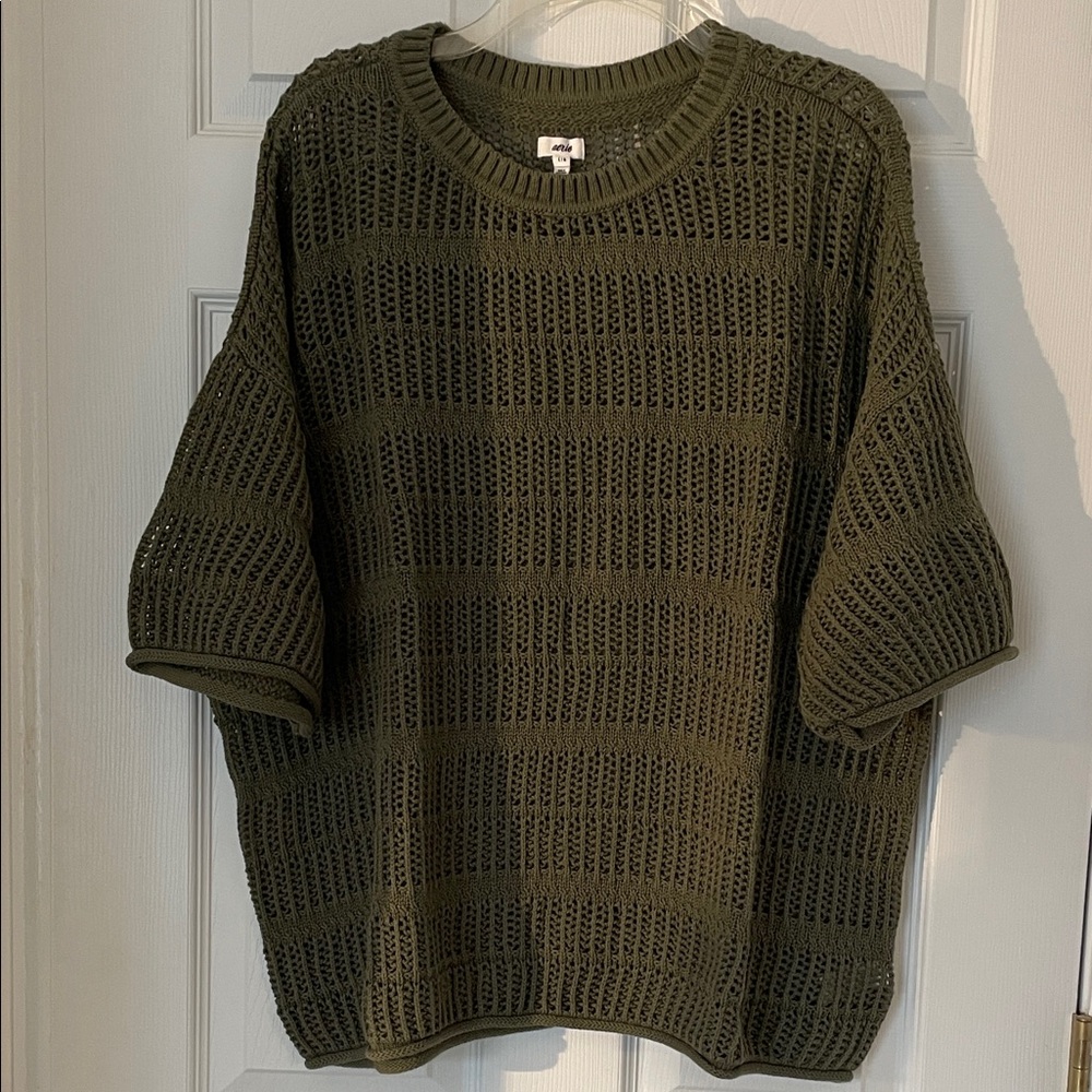 Aerie Crochet Oversized Short Sleeve Sweater